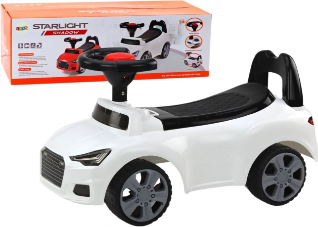 Ride-on car with backrest and horn – white