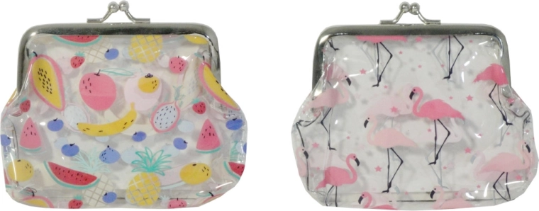 Transparent wallet with fruit or flamingos for kids