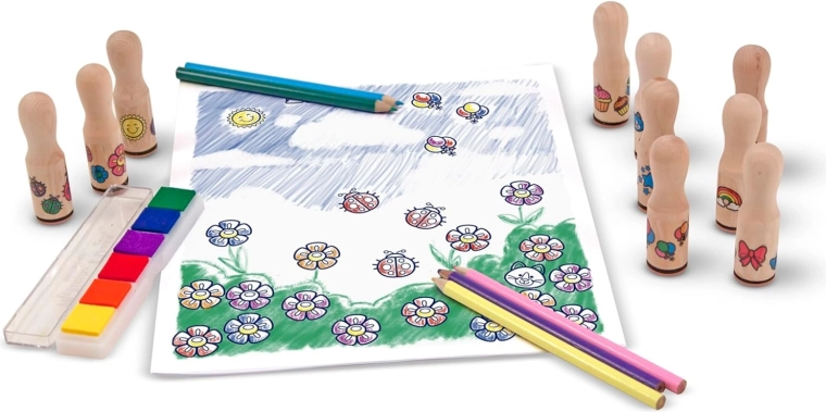 10 wooden stamps with cute motifs