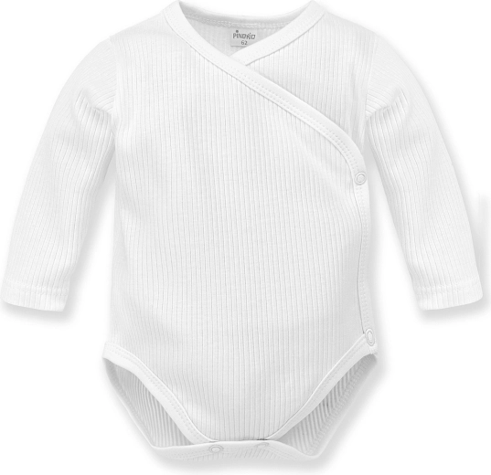 Wrap-style ribbed long-sleeve bodysuit PINOKIO Lovely Day, white, size 68