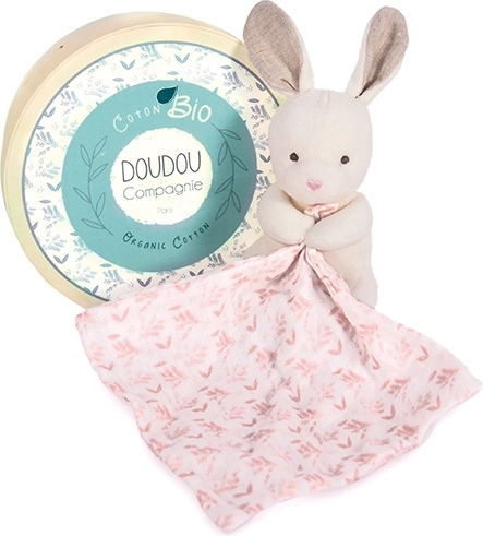 Doudou gift set - Plush bunny with pink blanket made of organic cotton