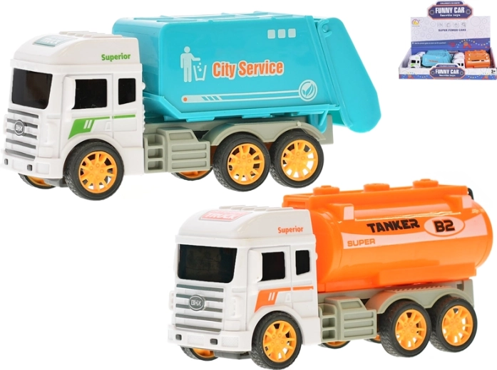Set of Plastic Pull-Back Cars – Tankers and Garbage Trucks, 8 pcs