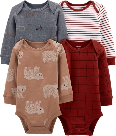 Carter’s long-sleeve bodysuits for boys, bear motif, 4 pcs (size 56)