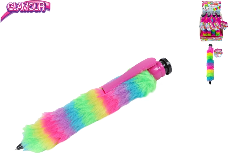 Glamour jumbo pen with a fluffy rainbow surface