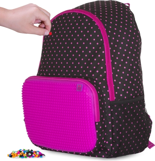 Pixie Crew casual backpack black with fuchsia polka dots