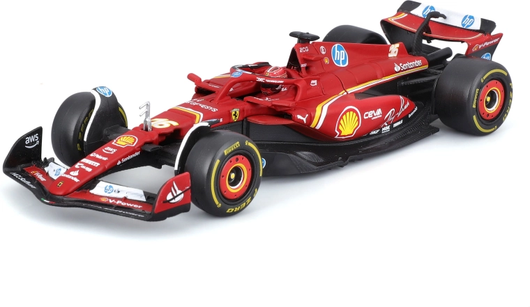 Metallmudel Bburago 1:43 Ferrari SF-24 Charles Leclerc koos juhi figuuriga kinkekarbis