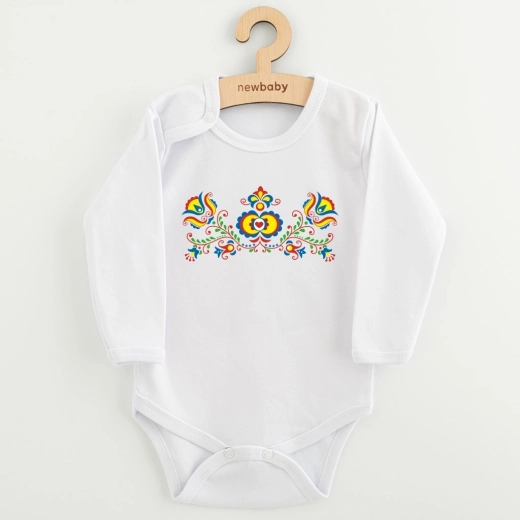 New Baby Long-Sleeve Baby Bodysuit with Folk Pattern, Size 68