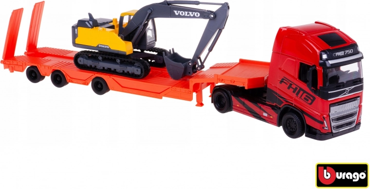 Bburago veoauto Volvo FH16 Globetrotter koos ekskavaatori Volvo EC220E-ga 1:43