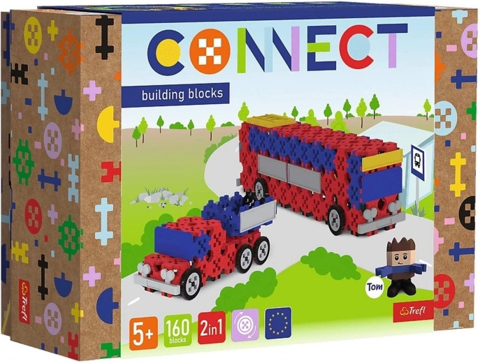 Ehitusklotsid Connect 2in1 buss ja auto haagisega Trefl