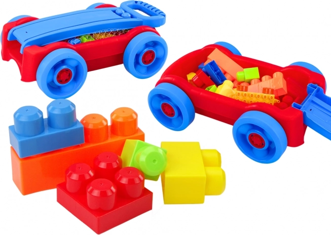 Kids' block set in a wheeled cart, blue-red