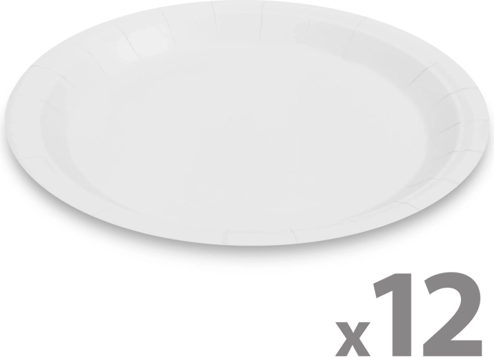 Valgete pabertaldrikute komplekt, 23 cm, 12 tk