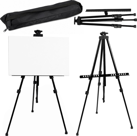 Metallist välimaalistatiiv (sztaluga), kolmjalaga, kandekotiga, must 158 cm