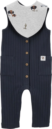Carter's sleeveless romper and bib set Navy Buffalo for boys