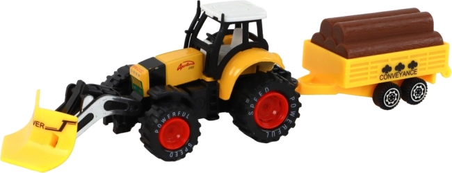 Kollane traktor haagisega, punane