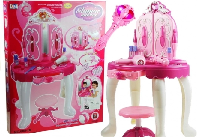 Magical children's vanity table with pink wand and accessories