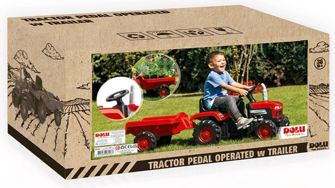 Dolu pedaaltraktor haagisega, punane
