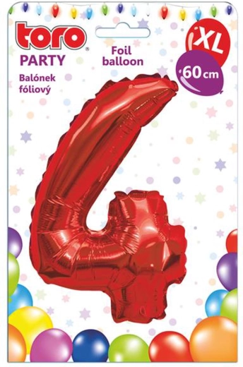 Foil Balloon Number 4, 60 cm, Red
