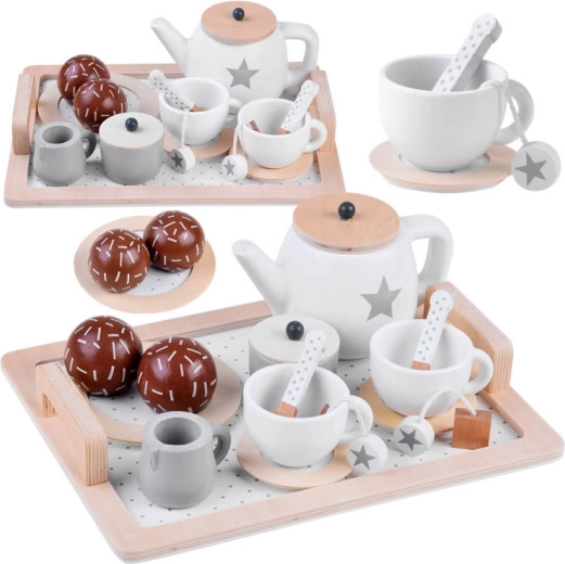 Puidust teekomplekt tähekestega, beež-valge, kandikul