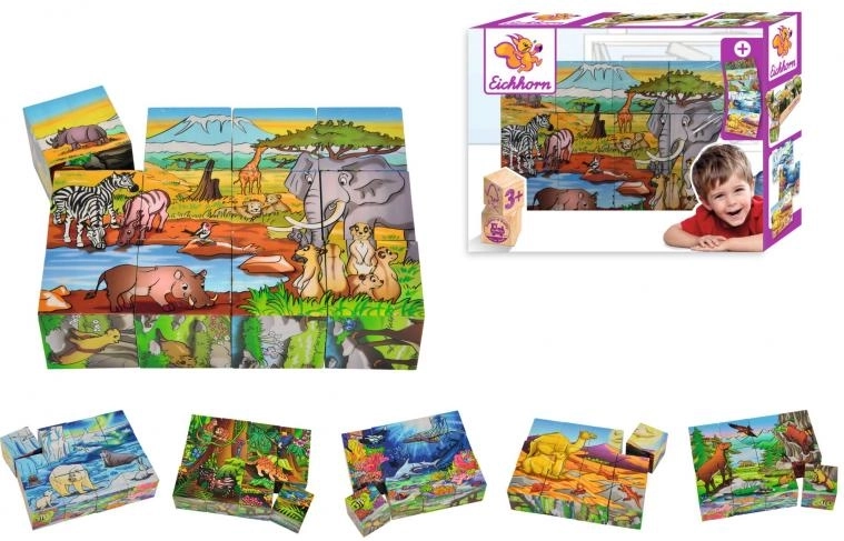 Puidust pildikuubikud EICHHORN, 12 kuubikut, 6 motiivi