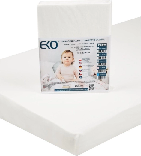 EKO fitted sheet with elastic, jersey, white 120 × 60 cm