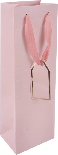 Pink embossed gift paper wine bag with hearts