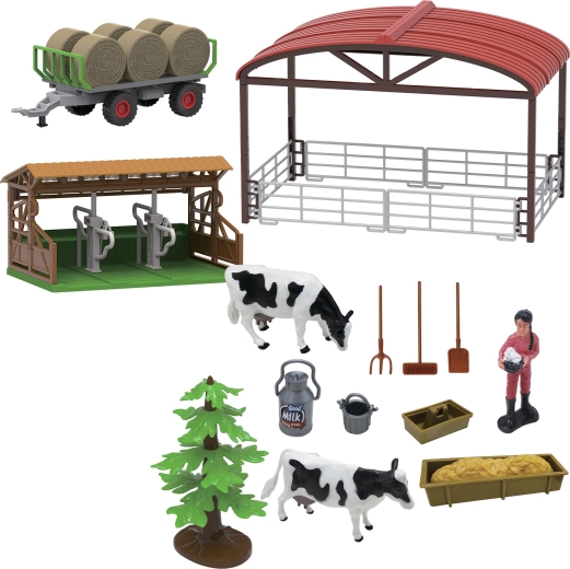 Farm playset with tractor and trailer with lights and sounds, 16 pieces
