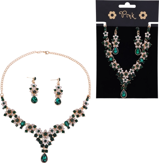 Pink Emerald Queen Necklace and Earring Set