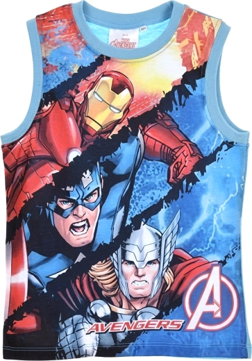 Kids' Avengers tank top with Iron Man, Captain America and Thor motif, turquoise