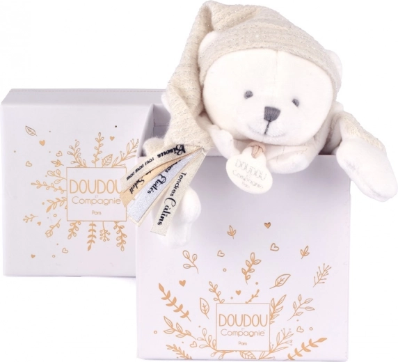 Doudou gift set – plush comforter teddy bear with hat, beige 25 cm