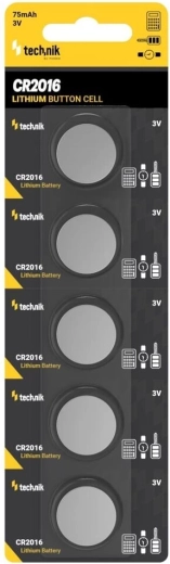 Technik Platinum lithium coin cell battery CR2016 3 V, pack of 5