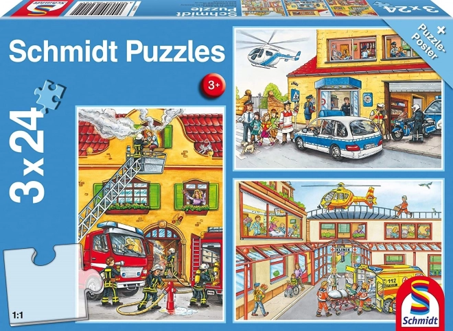 Police, Firefighters and Rescuers Puzzle 3x24 pieces