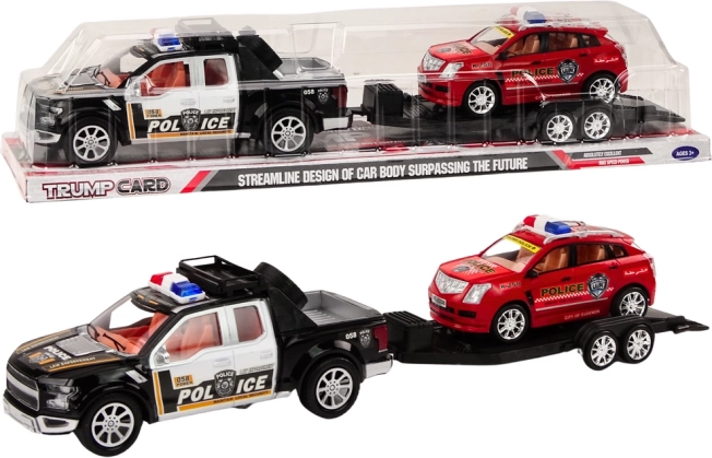Police Pickup with Tow Trailer and Off-Road Car