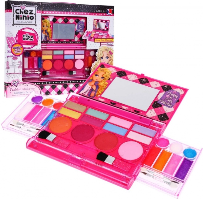Pink makeup palette for kids 5+ with accessories