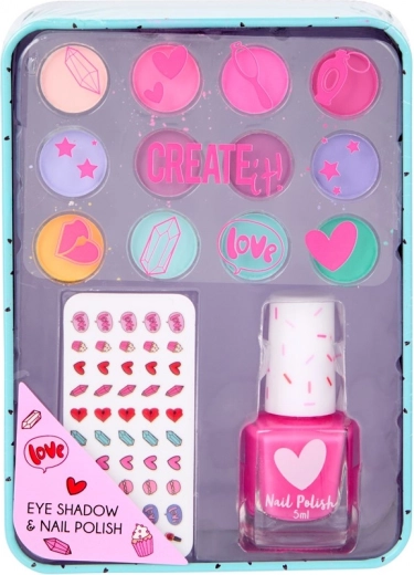 Children's set of eyeshadows and nail polishes in a tin box