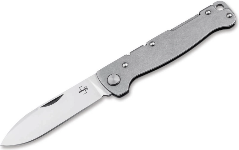 Böker Plus Atlas Drop Point pocket knife 7.1 cm, satin, Stonewash steel