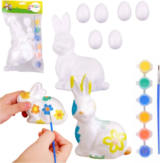 Easter Creative Set – Polystyrene Eggs and Bunny for Painting, 6 Colors