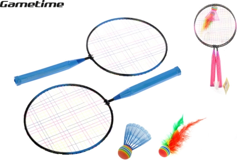 GAMETIME Badminton Set – 2 Rackets and 2 Shuttlecocks in Net Bag