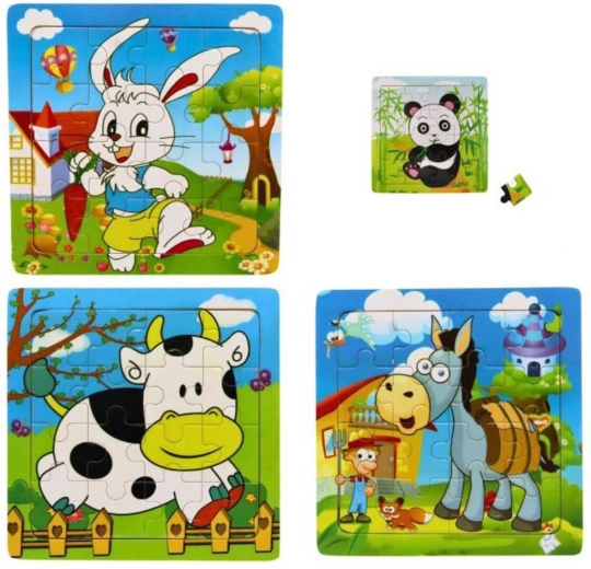Puidust pusle loomakestega 15 × 15 cm, 16 tükki – 1 tk