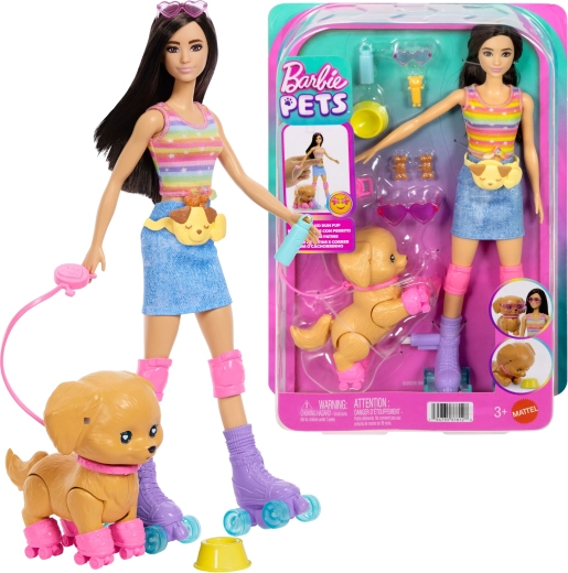 Barbie Pets – roller-skating doll with a puppy and accessories