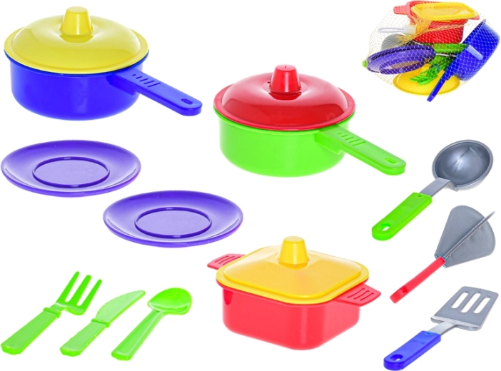 Children's cookware set in a net