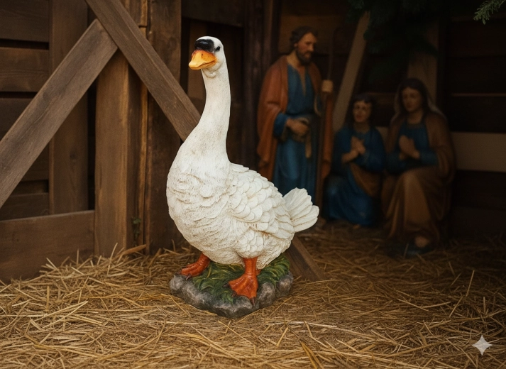 Decorative goose figurine 51 cm for nativity scene and interior