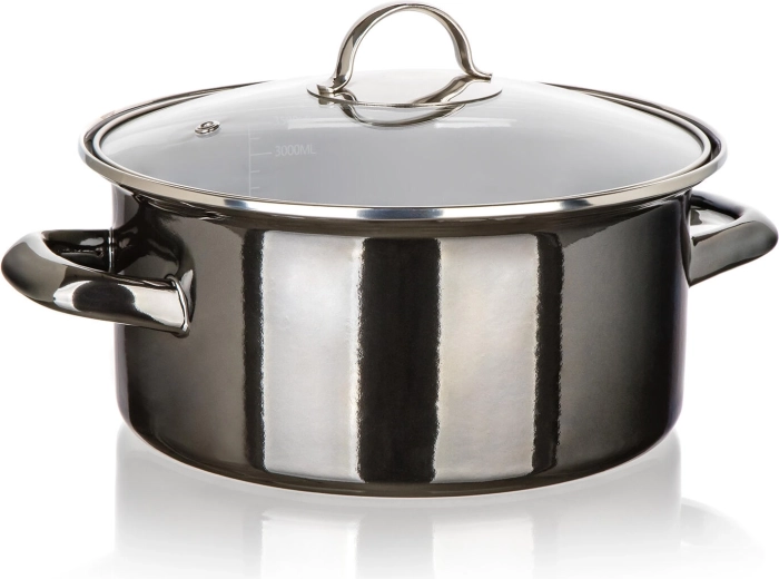 Emailitud pott klaaskaanega 22 cm, 3,7 l Metallic Black