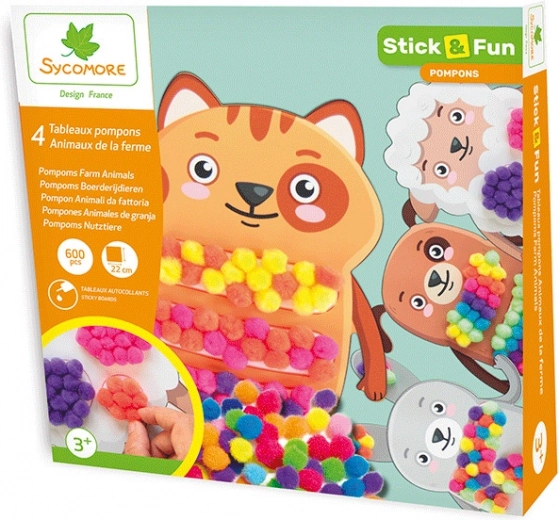 Stick & fun decorating with pompoms – farm animals