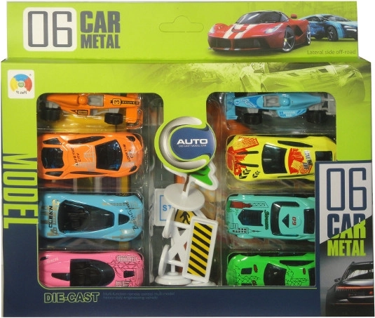 Metal toy cars with play mat, 8 pcs