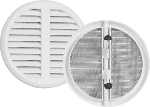 Adjustable ventilation grille with mesh and cover, plastic, white, diameter 125–160 mm