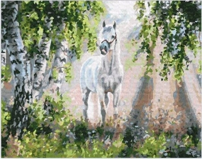 Teemantmaal valge hobune 30 × 40 cm