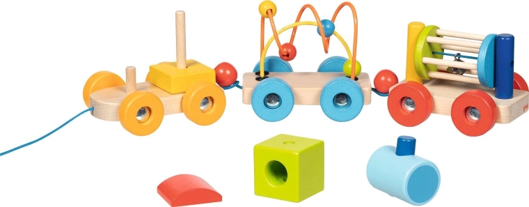 Wooden pull-along train Rio with blocks and bead maze - 1 piece