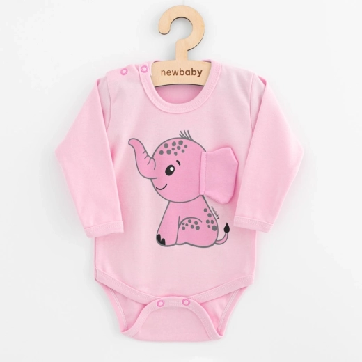 Baby long-sleeve bodysuit NEW BABY Happy Elephant pink