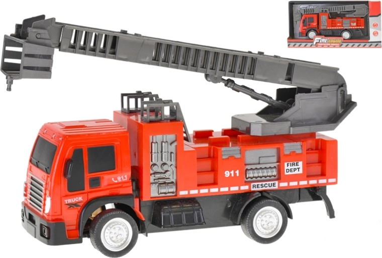 Fire truck 20.5 cm with pull-back motor and extendable, rotating ladder