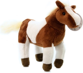 Pruunivalge plüüsist hobune 23 cm